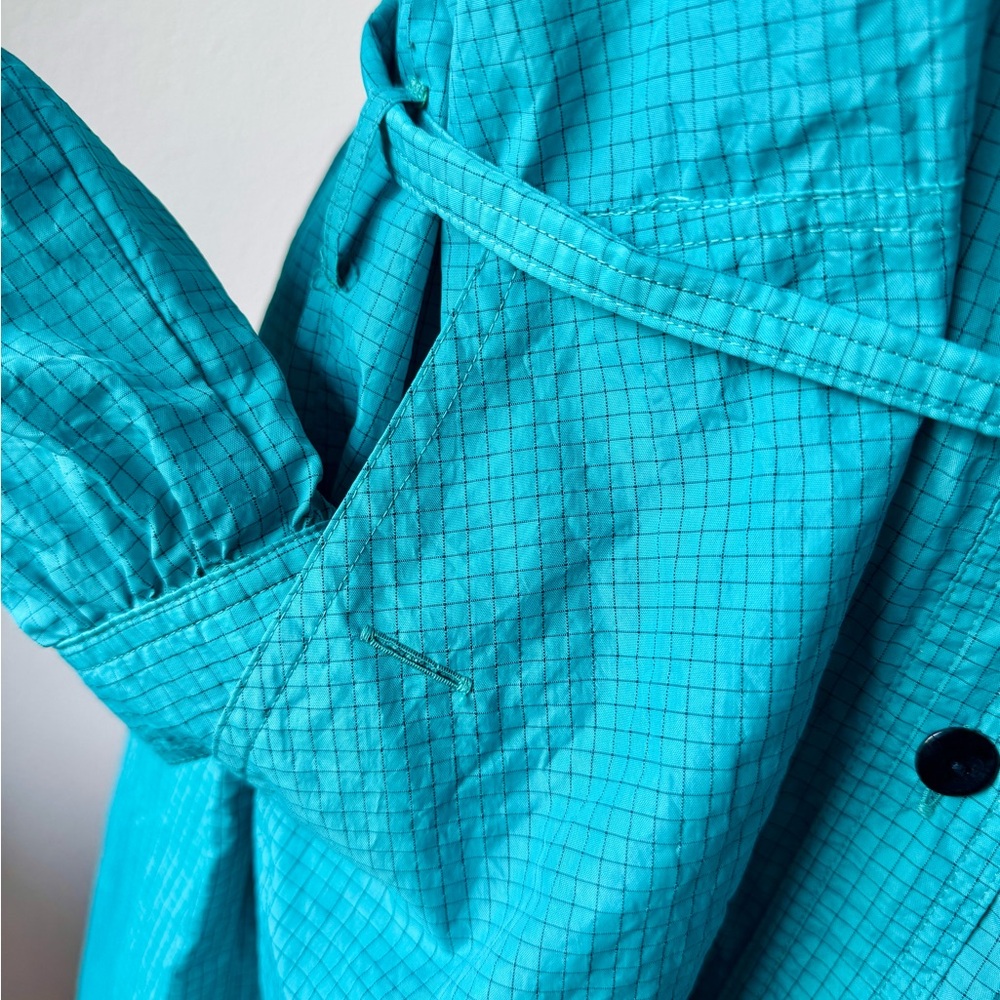 Vintage Teal Long Women's Raincoat - Picture 6 of 12